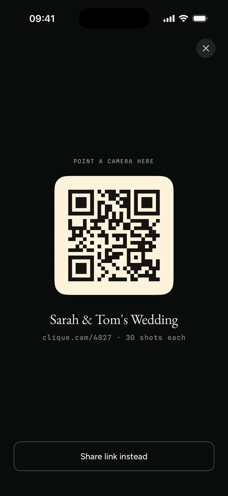 The QR code guests scan to join the roll
