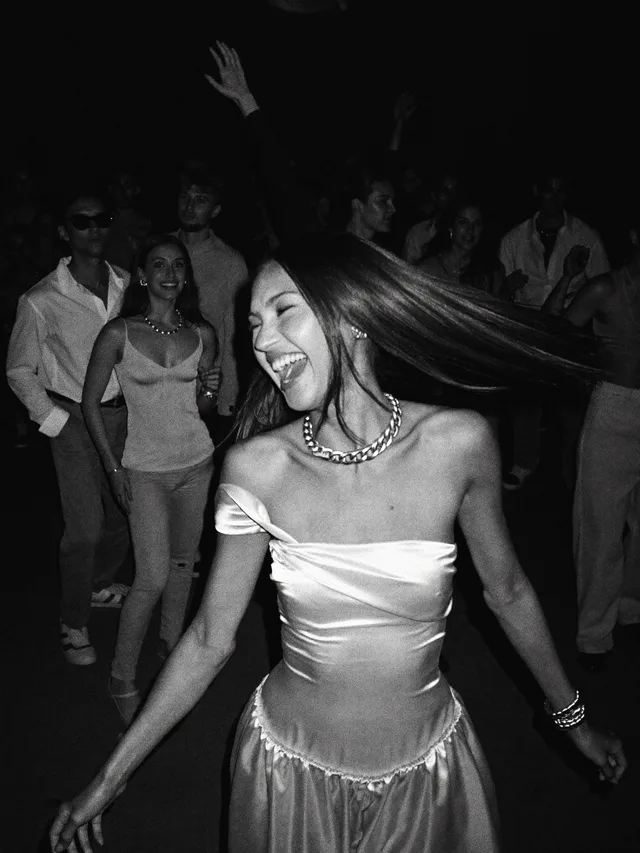 The dance floor in grainy black and white