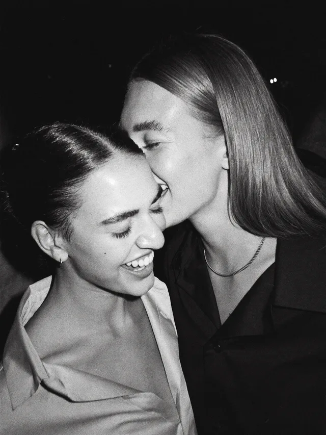 A close laugh in black and white